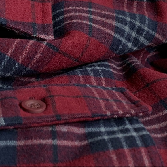 Men’s L REG L.L. BEAN Dark Red & Navy Plaid 100% Cotton Chamois Shirt Jacket EC - Picture 12 of 12